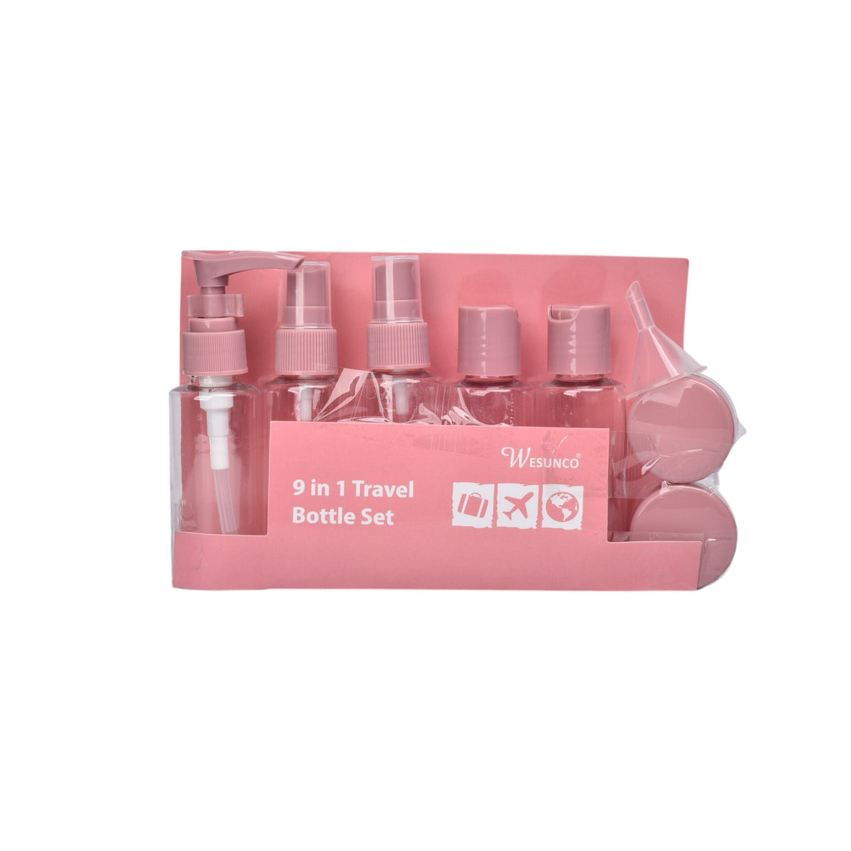 kit 9 envases recargables viajero plastico 50ml dim:22x16x4