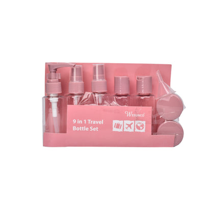 KIT 9 ENVASES RECARGABLES VIAJERO PLASTICO 50ML DIM:22X16X4