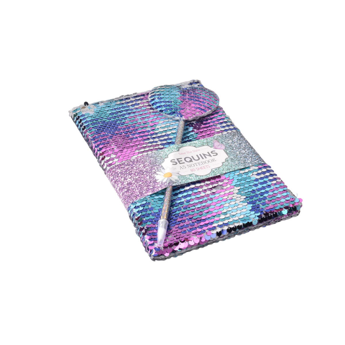 agenda diario con esfero lentejuelas dim: 14x21