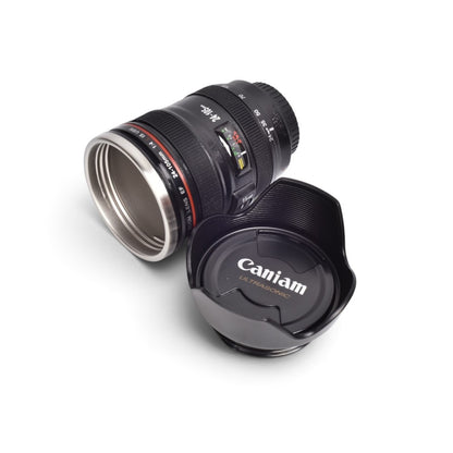 TERMO METALICO 400ML VASO NEGRO FORMA LENTE CAMARA