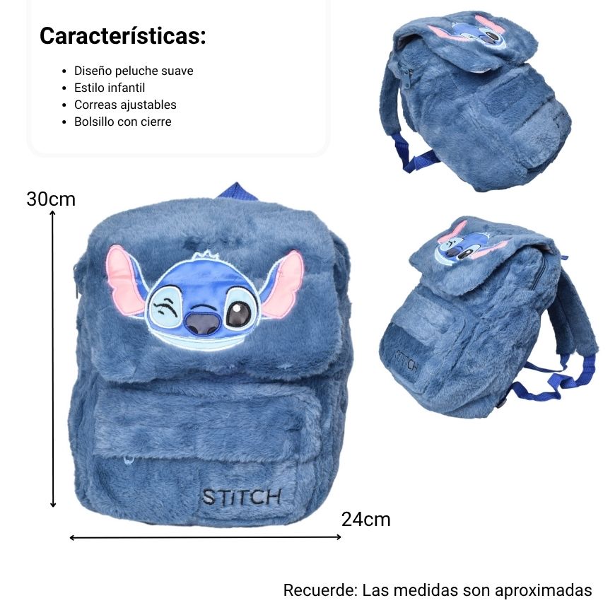 maleta morral peluche personaje dim:30x24x10