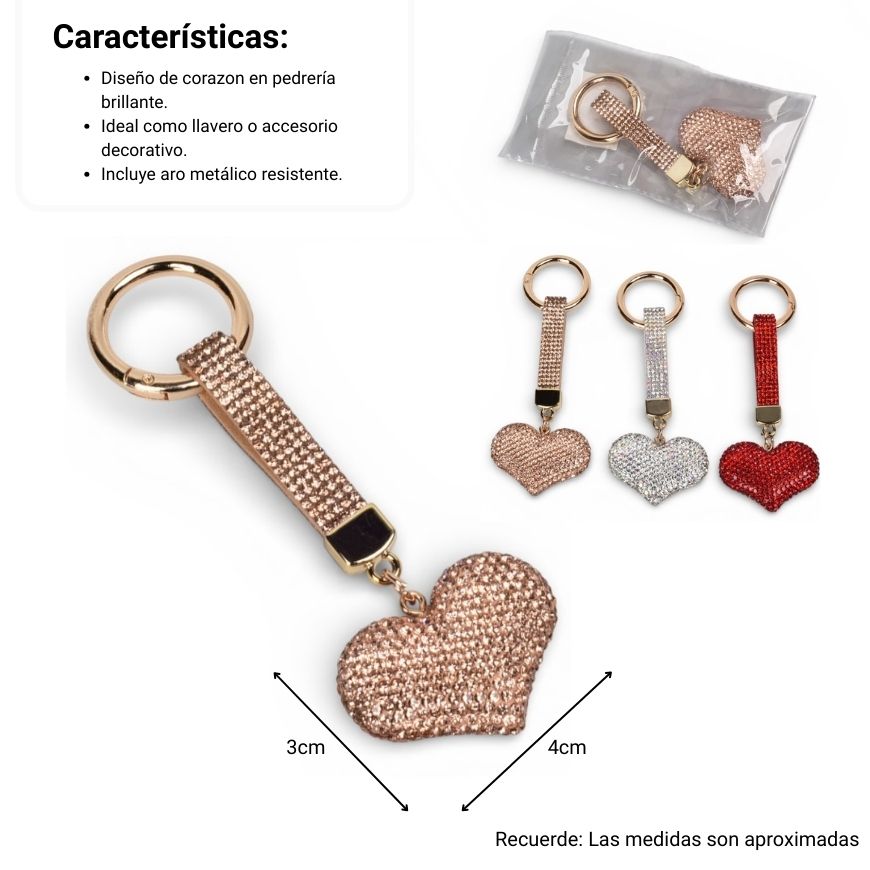 llavero resina y metal corazon dim:4x3x1