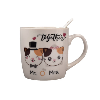 POCILLO CON PLATO Y CUCHARA EN CERAMICA GATOS DIM: 16x18x9