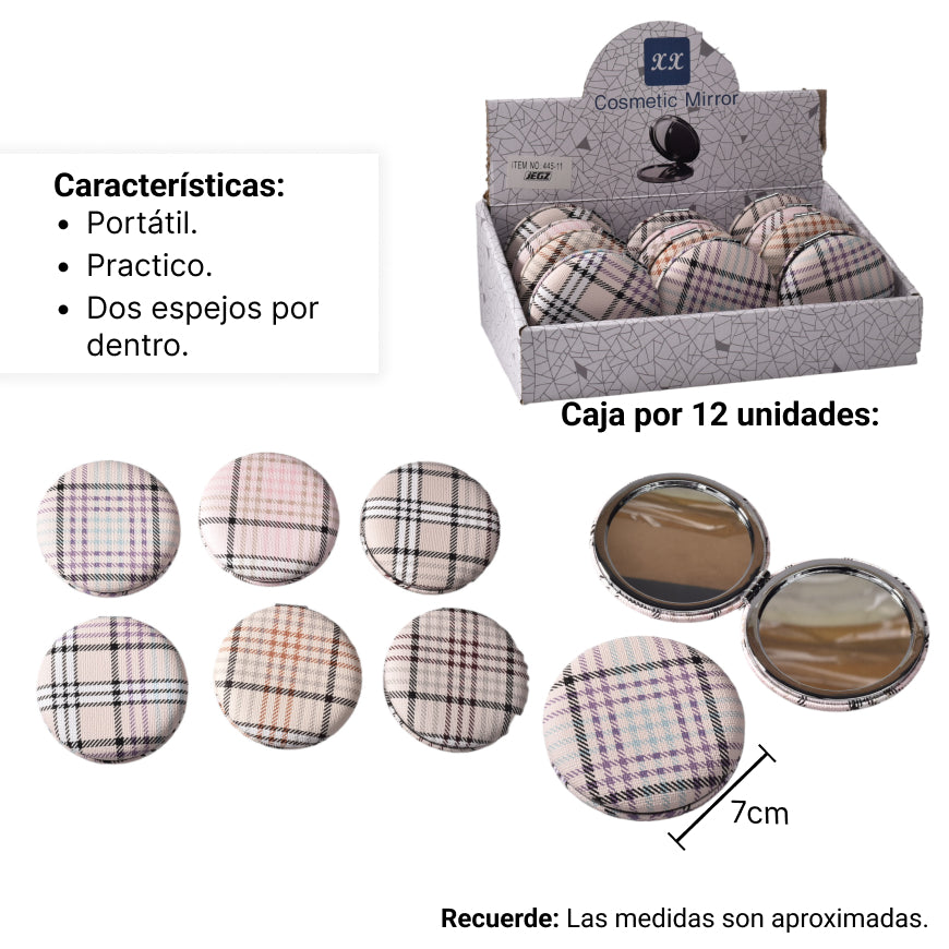 espejo plastico redondo cartera dim:7 cm