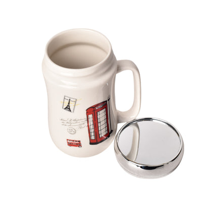 MUG POCILLO CERAMICA CON TAPA DIFERENTES DISEÑOS 440ML DIM:8
