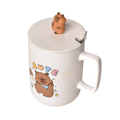 MUG POCILLO CON TAPA CUCHARA CERAMICA DISEÑOS CAPYBARA 500ML