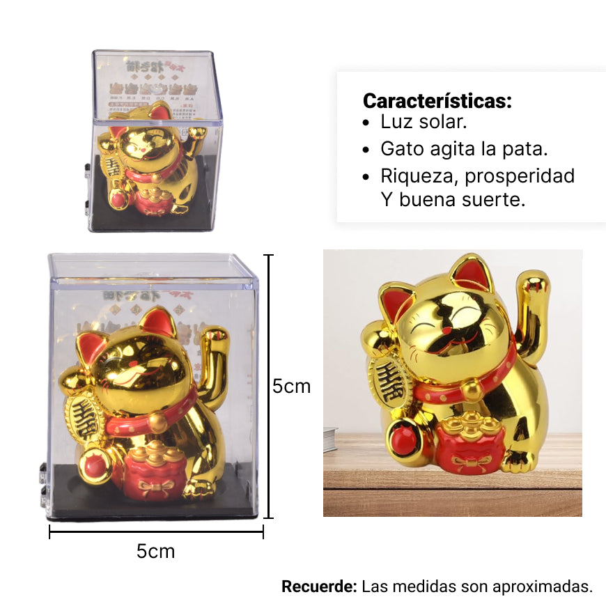 gato de la suerte solar plastico color dorado dim:6x6x5