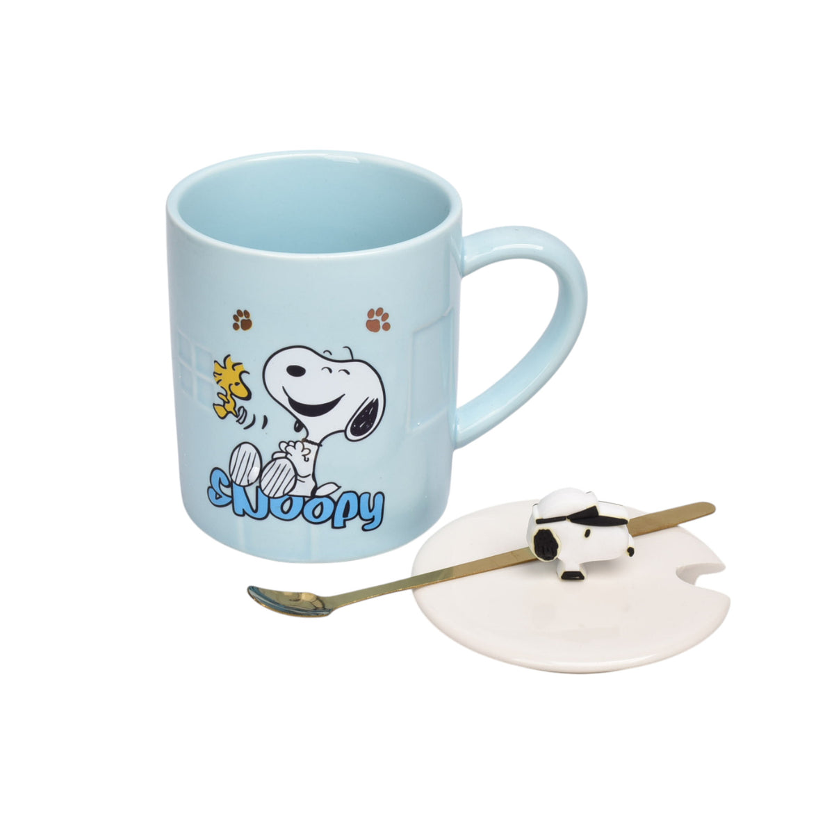 mug pocillo ceramica personaje con tapa y cuchara 380ml dim:10x8
