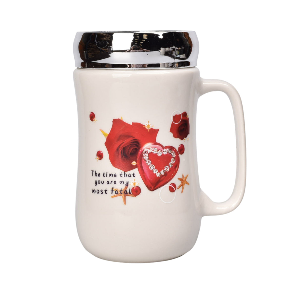 mug pocillo ceramica tapa espejo diseño corazones 450ml