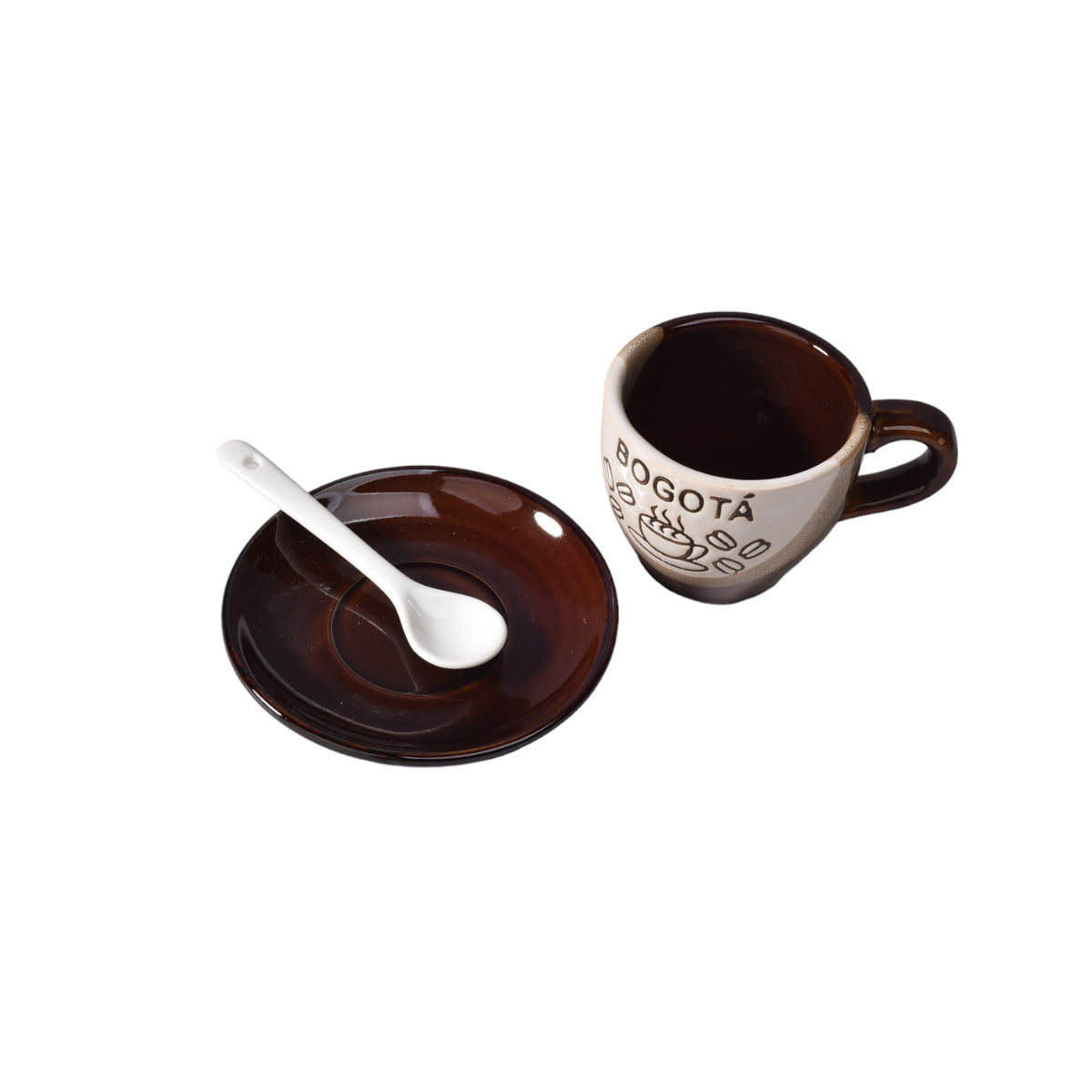 mug pocillo con cuchara y plato ceramica dim:7x7x6