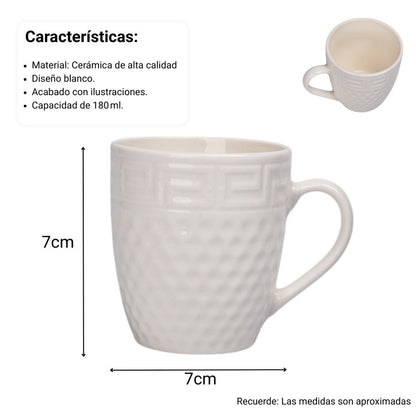 MUG POCILLO CERAMICA BLANCO 180ML DIM:7x7CM