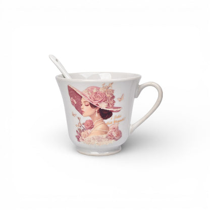POCILLO SET CERAMICA  CON CUCHARA 250ML DIM:8X9X9