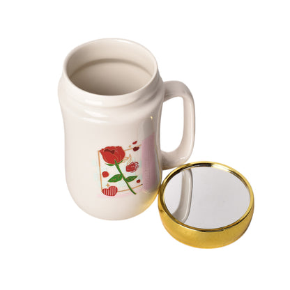 MUG POCILLO CERAMICA CON TAPA DISEÑO FLORES 440ML DIM:8*8*14