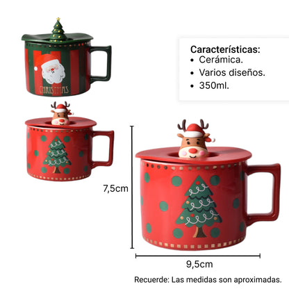 MUG POCILLO CERAMICA DE NAVIDAD CON TAPA