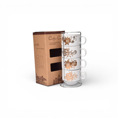 POCILLO SET 4PCS CERAMICA CON BASE 160ML DIM:7X7X6