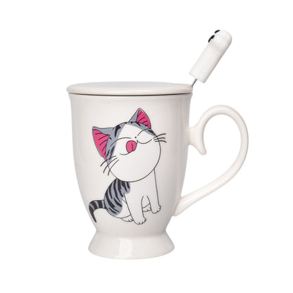 MUG POCILLO CON TAPA CERAMICA Y CUCHARA 350ML DIM:8X11X8