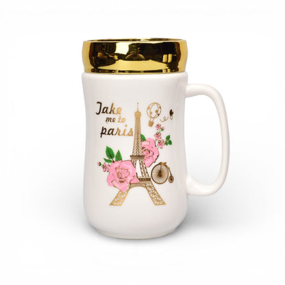 MUG POCILLO CERAMICA TAPA ESPEJO 420ML DIM:7X7X14