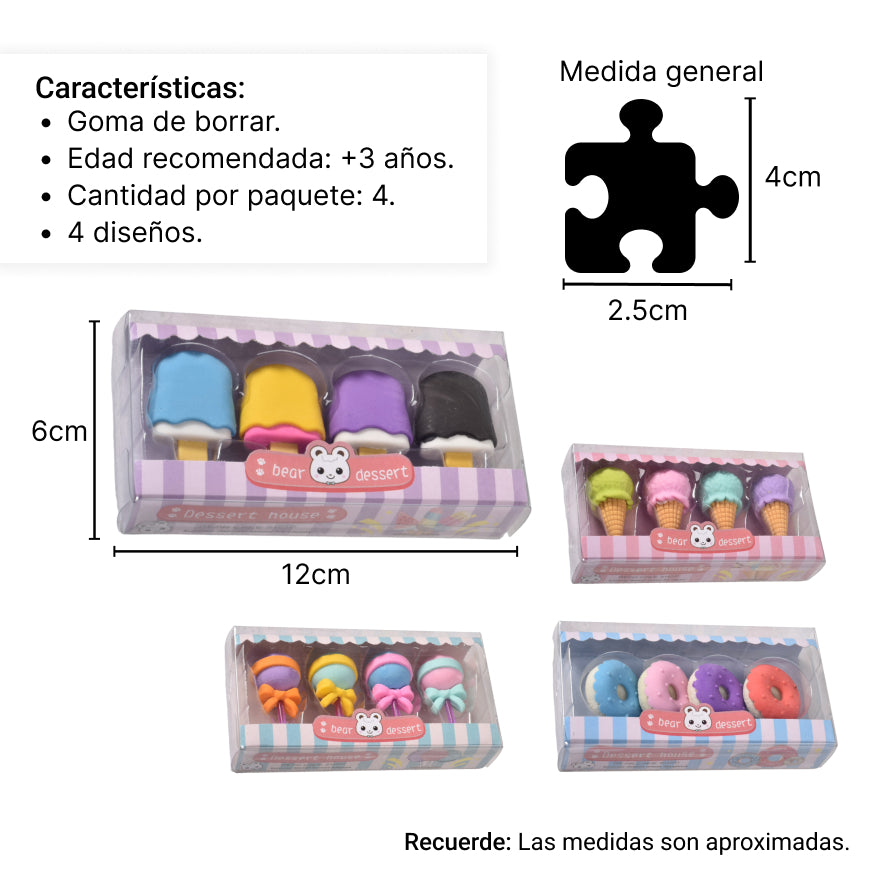 borrador con diseños x 4 und