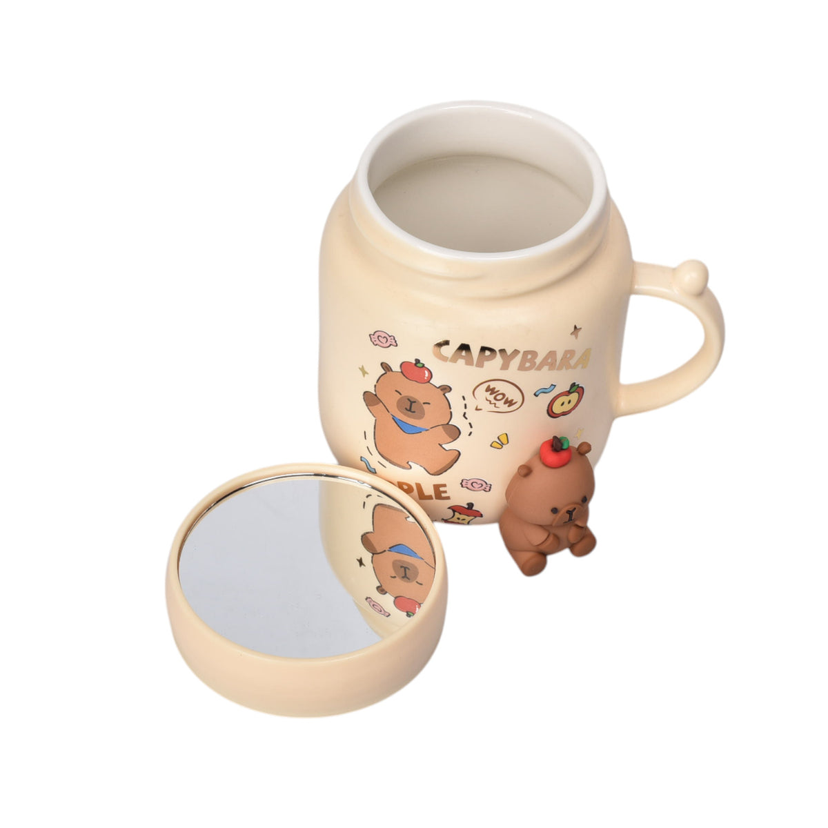 mug pocillo ceramica capybara con tapa espejo 400ml dim:8x10