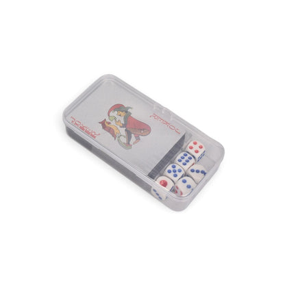 KIT DADOS Y CARTAS PLASTICO DIM:5.8X8.7CM