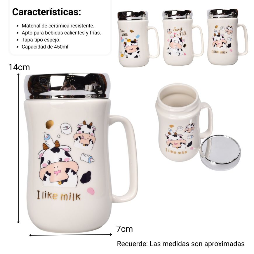 mug pocillo ceramica tapa espejo vacas 450ml