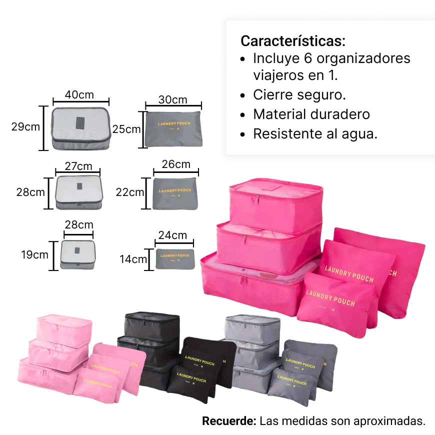 set organizador de viaje portatil 6 unidades