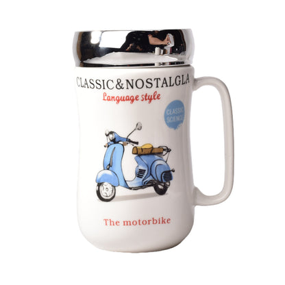 MUG POCILLO CERAMICA DIFERENTES DISEÑOS CON TAPA DE 400ML