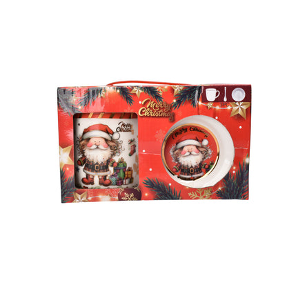 SET POCILLO NAVIDAD CON PLATO CERAMICA 350ML DIM8X8X9