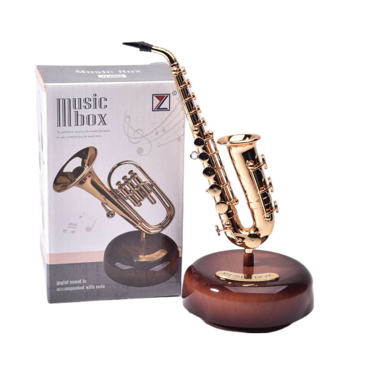 caja musical saxofon en plastico dim:9.2*13*20cm