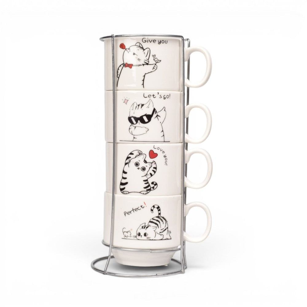 pocillo set 4pcs ceramica con base dim:20x8cm