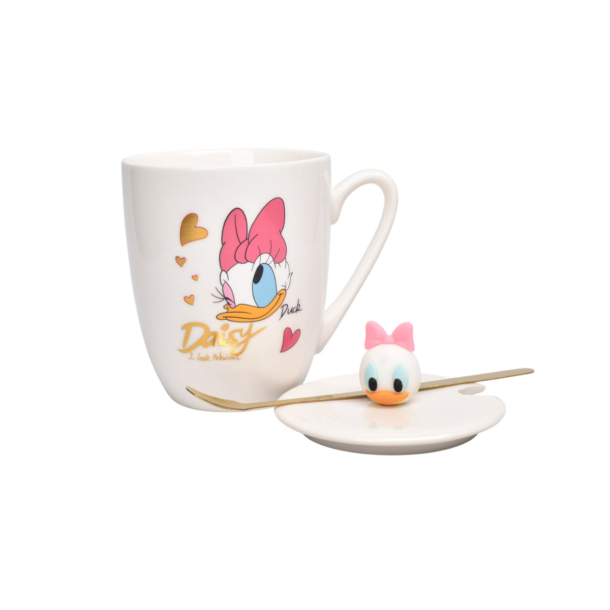 mug pocillo ceramica personaje con tapa y cuchara 350ml dim:10x8