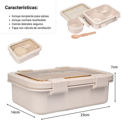 PORTACOMIDA CON DIVISIONES UN RECIRPIENTE Y CUBIERTO PLASTICO 1350ML
