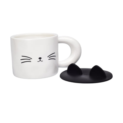 MUG POCILLO CERAMICA DISEÑOS DE GATO CON TAPA DIM:9X9X7