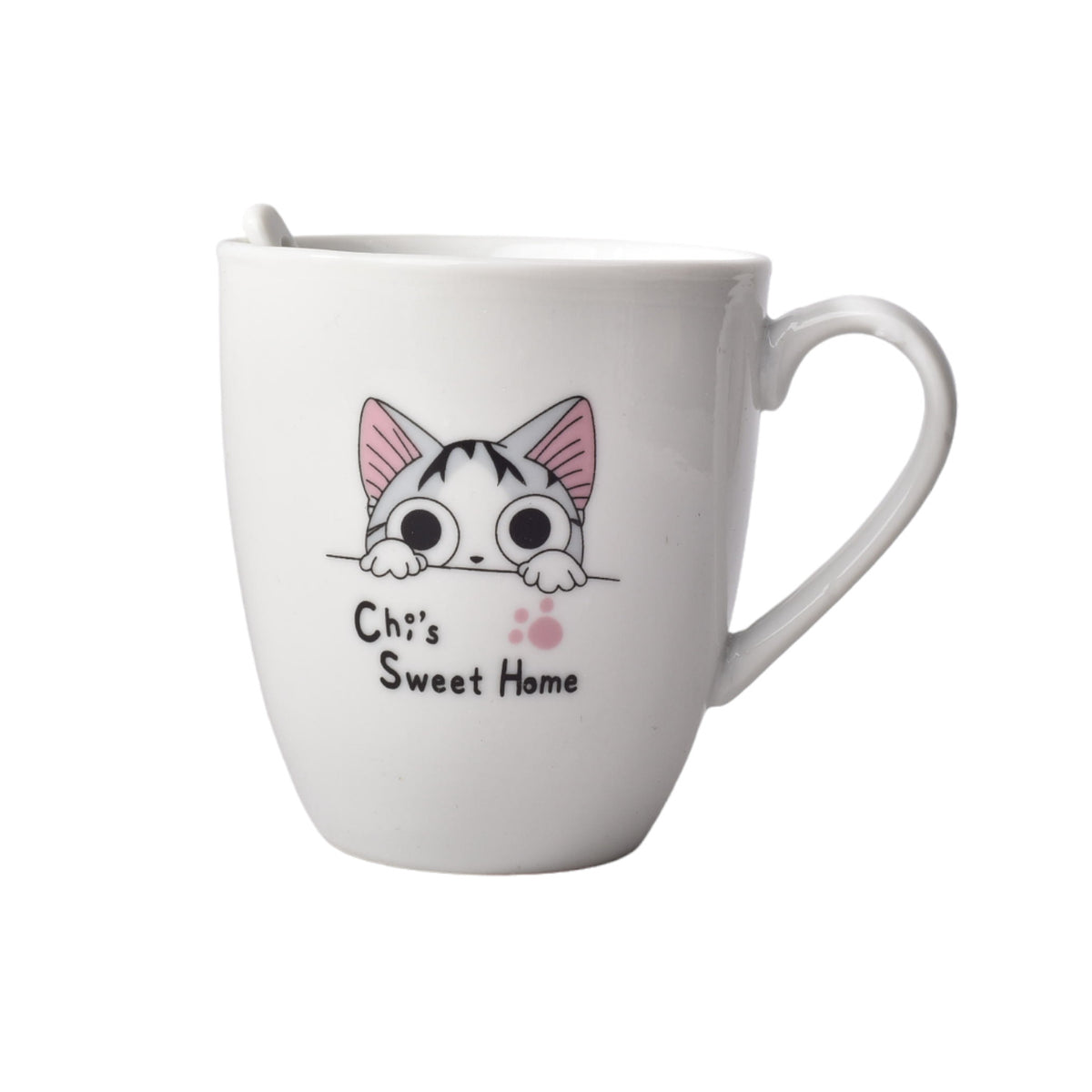 pocillo mug con cuchara en ceramica diseño de gatos