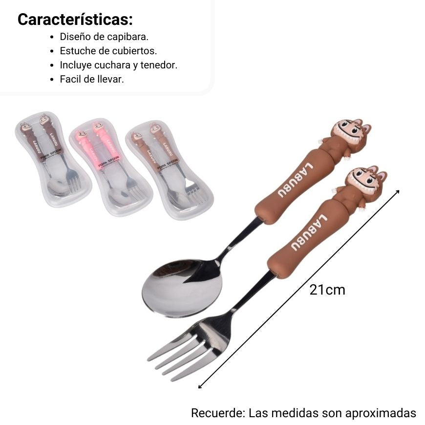 set cubiertos portatil personaje labubu dim:9x21x3