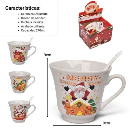 POCILLO SET CERAMICA CON CUCHARA NAVIDAD 240ML