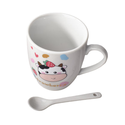 POCILLO MUG CON CUCHARA EN CERAMICA DISEÑO DE VACA