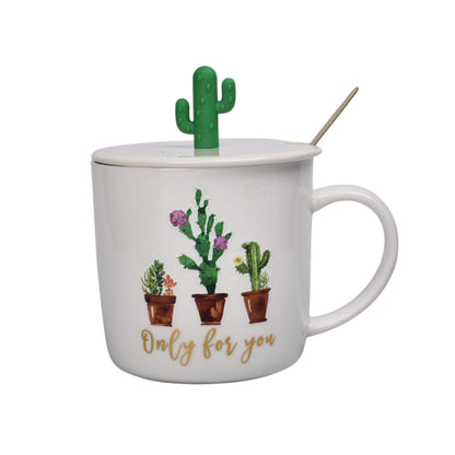 MUG POCILLO CON TAPA Y  CUCHARA DE CERAMICA DISEÑO CAPTUS 380ML DIM:9X9X8