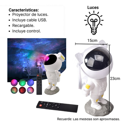 PROYECTOR CON CABLE USB RECARGABLE FORMA ASTRONAUTA PLASTICO