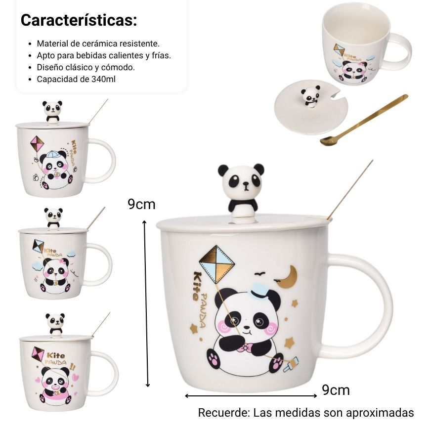 mug pocillo con tapa ceramica y cuchara 340ml dim:9x9x9