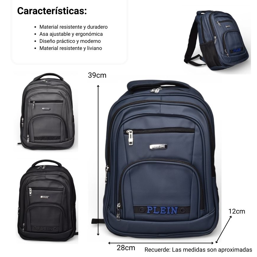 maleta morral color negro sintetico dim:39x28x1