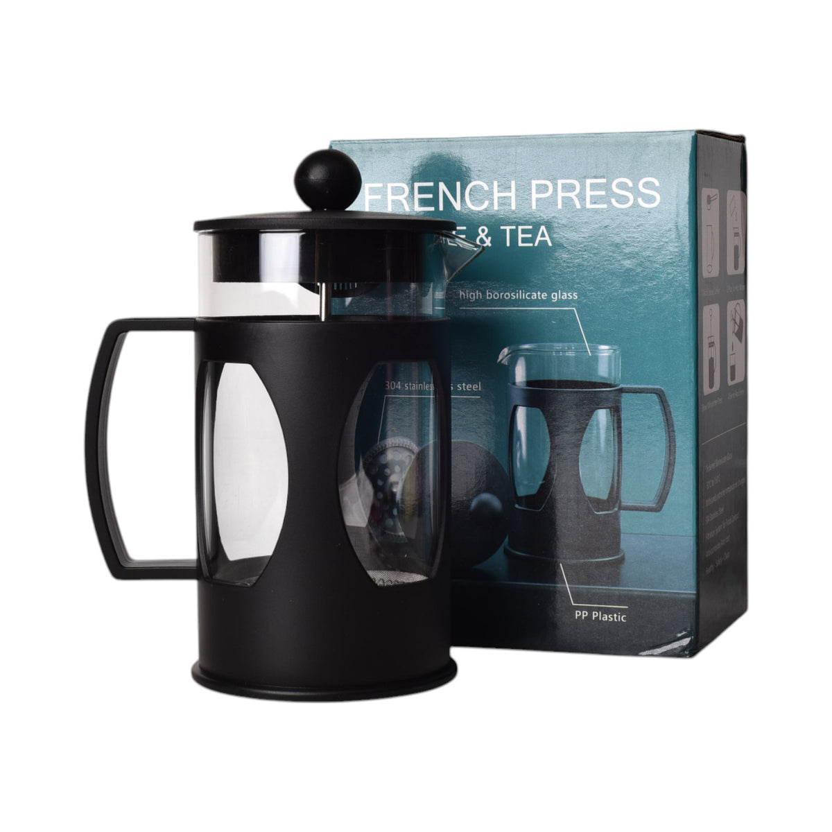 cafetera prensa francesa plastico y vidrio 360ml dim:7*7*16