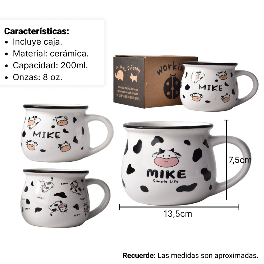 mug pocillo diseño de vacas ceramica de 250ml dim:8x8x6cm