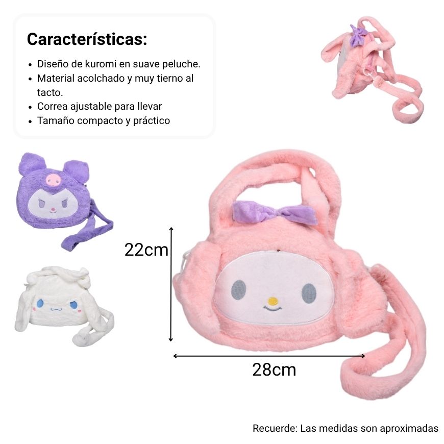 bolso cartera niña de peluche personaje dim:23x22x6