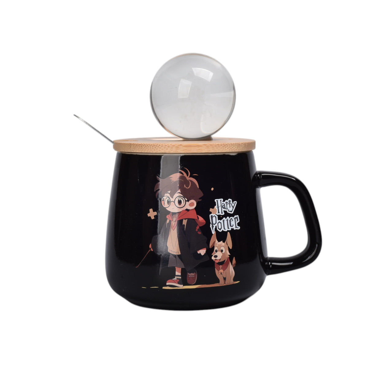 mug pocillo de ceramica personaje con tapa de madera y esfera 400ml