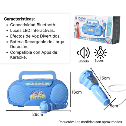 JUGUETE KARAOKE AZUL CON MICROFONO DE PLASTICO CON SONIDO