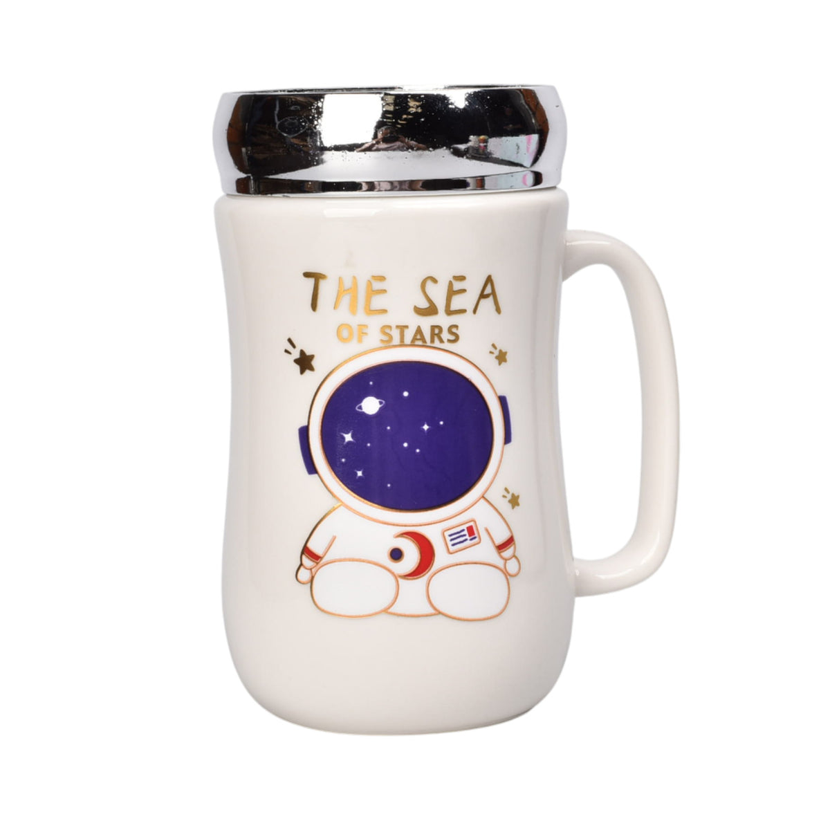 mug pocillo ceramica tapa espejo diseño astronauta 450ml