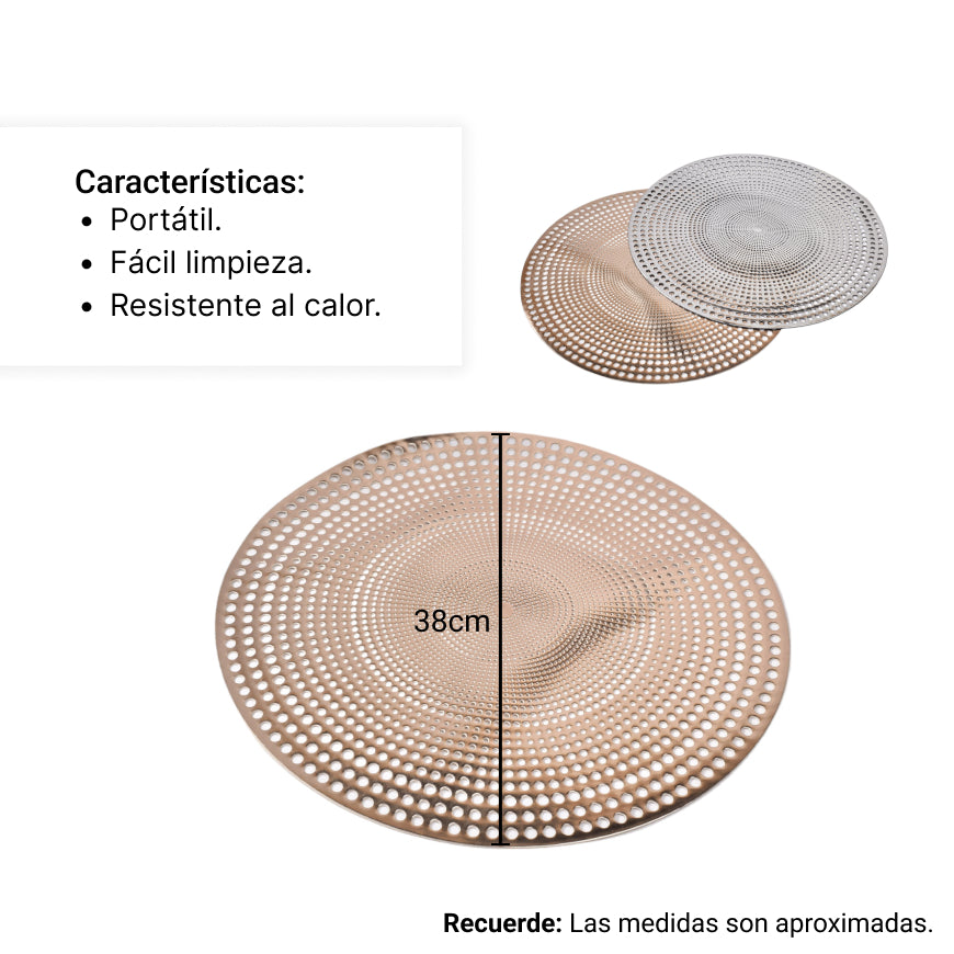 individuales comedor dorados plateados hogar mesa