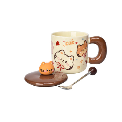 MUG POCILLO CERAMICA CON CUCHARA DISEÑO GATOS 400ML DIM:9X9X12