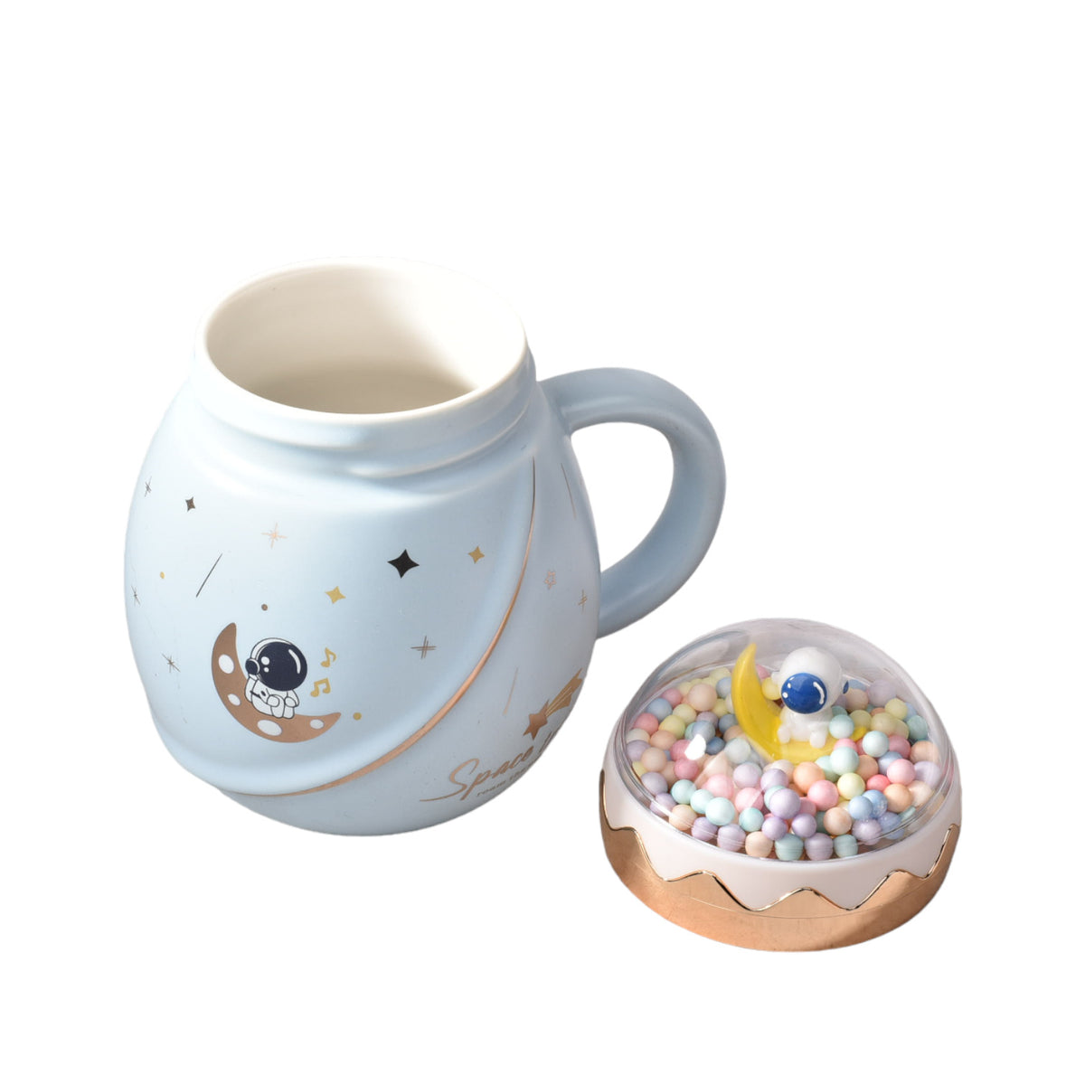 mug pocillo en ceramica astronauta grande ancho con tapa